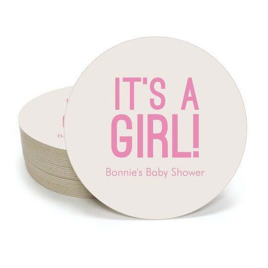 Bold It's A Girl Round Coasters
